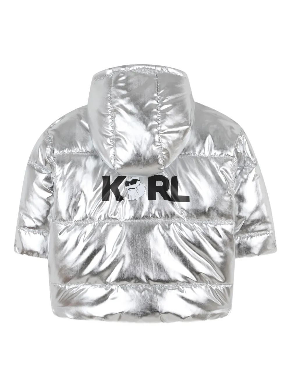 Пуховик с эффектом металлик KARL LAGERFELD KIDS, серебряный — фото 2