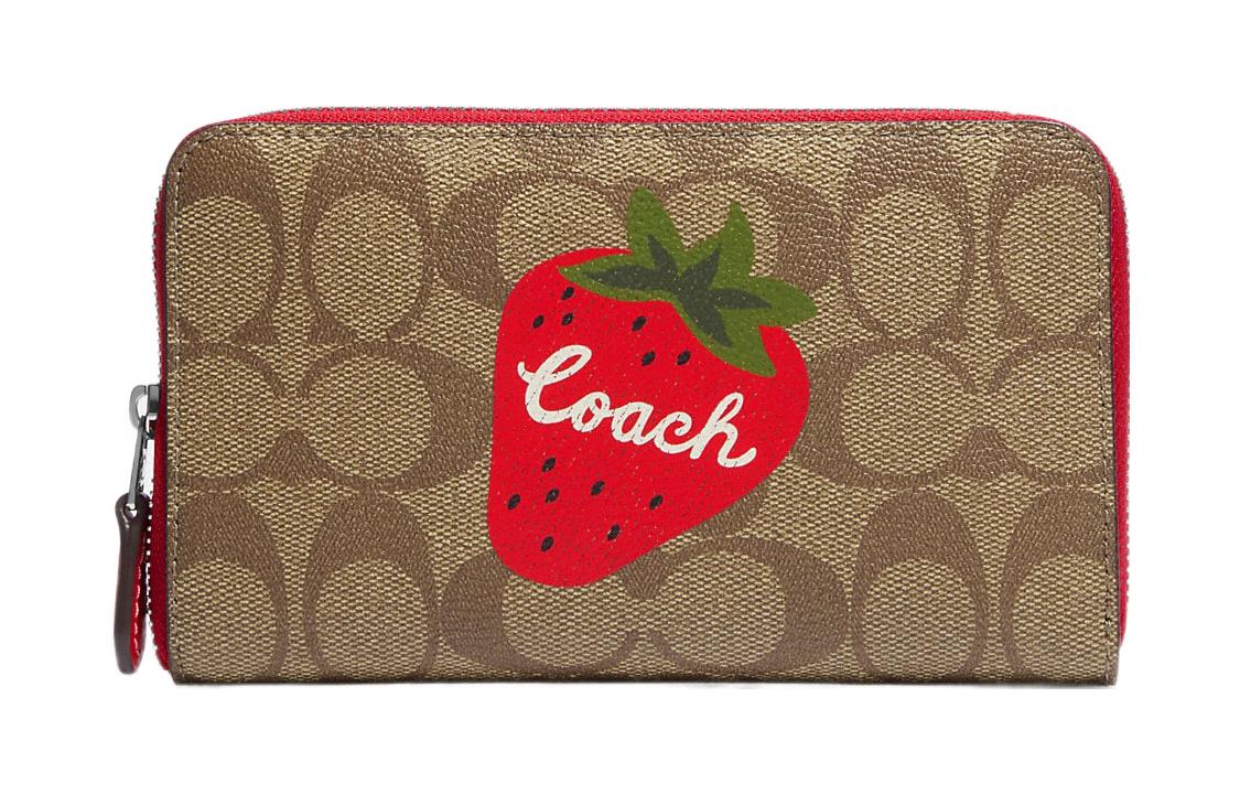 

COACH Кошелек на молнии из холста с кожаным отделением для монет средний женский эбони и красный