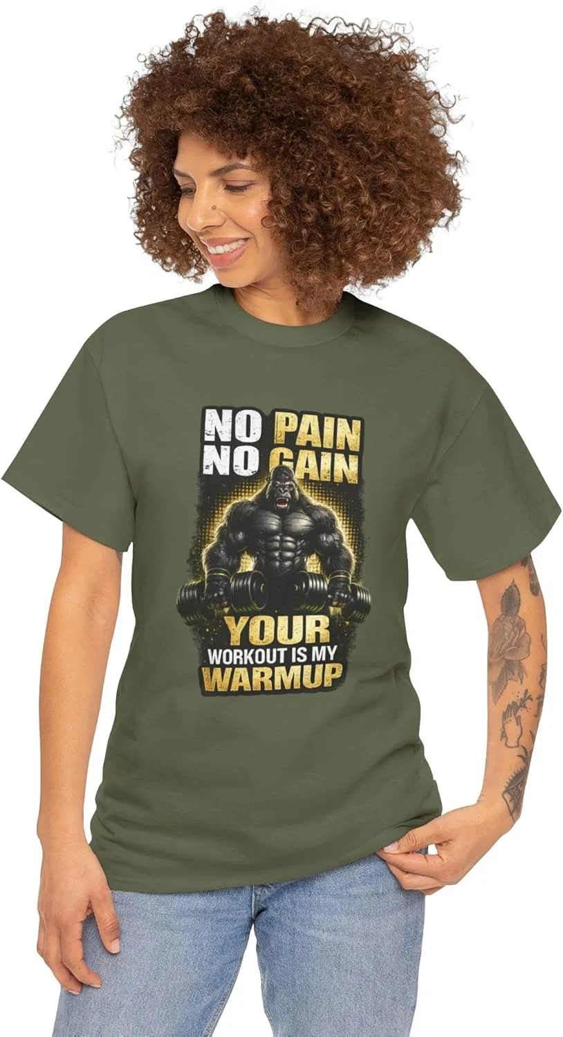 Футболка с принтом No Pain No Gain, GENERIC, Military Green — фото 2