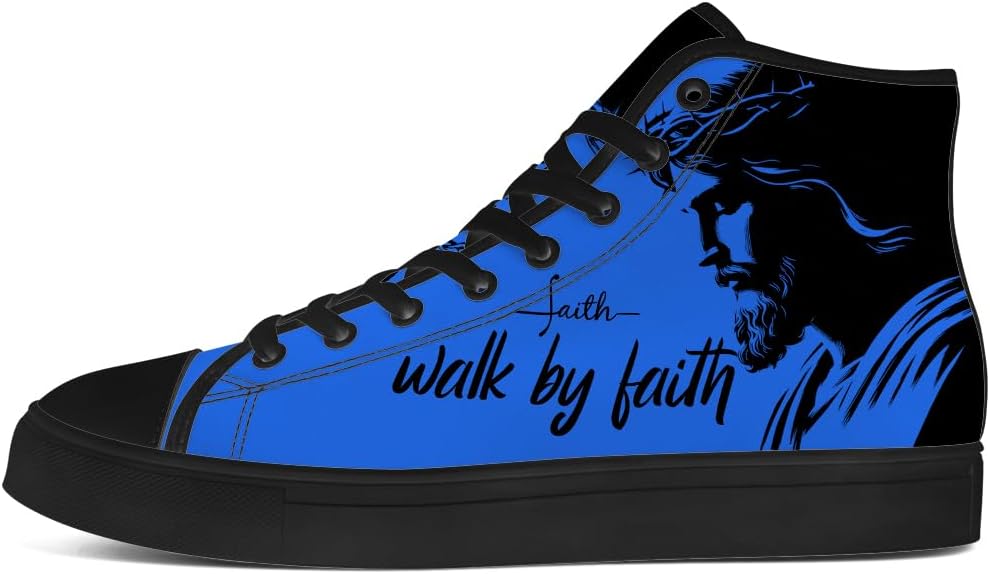 Кеды на высокой подошве chebing для мужчин и женщин, Faith Over Fear, с верхом из ткани, шнуровкой, повседневные, подарок для мужчин и женщин, синий — фото 3