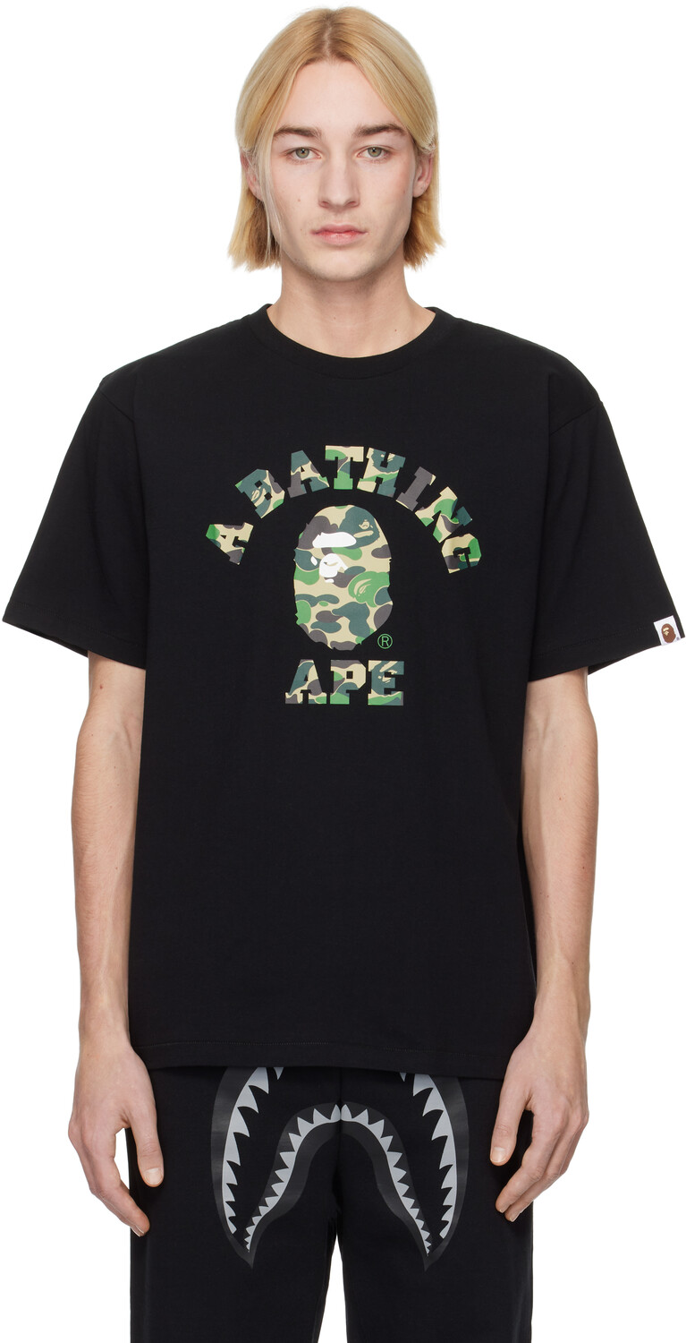 

Черная футболка колледжа ABC Camo BAPE, черный/зеленый