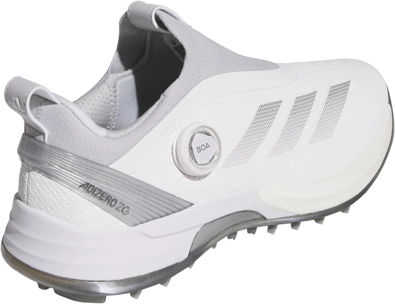 Мужские безшиповые гольф-кроссовки Adidas Adizero ZG Boa, белый/металлик/серый — фото 4