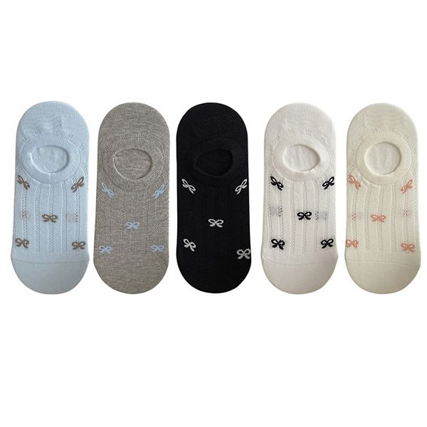 

5 пар женских носков без шва с бантиком, низкие, дышащая сетка, противоскользящие Anna-Kaci, White Gray Black