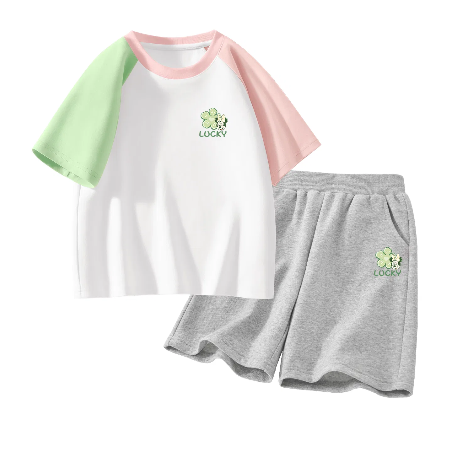 Детский спортивный костюм с круглым вырезом Disney Lucky Clover Green Pink+Gray