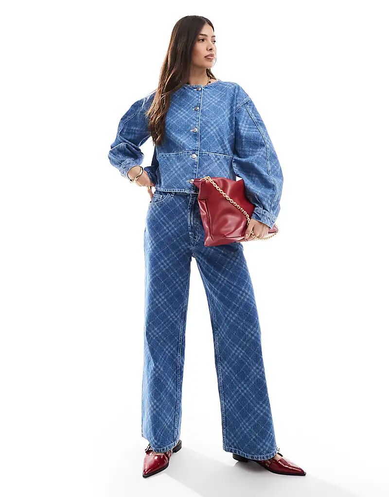 

Джинсы папы в клетку ASOS DESIGN