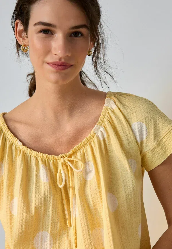 Футболка Next Tall fit short sleeve bubblehem scoop neck t-shirt, лимонно-желтый в горошек — фото 4