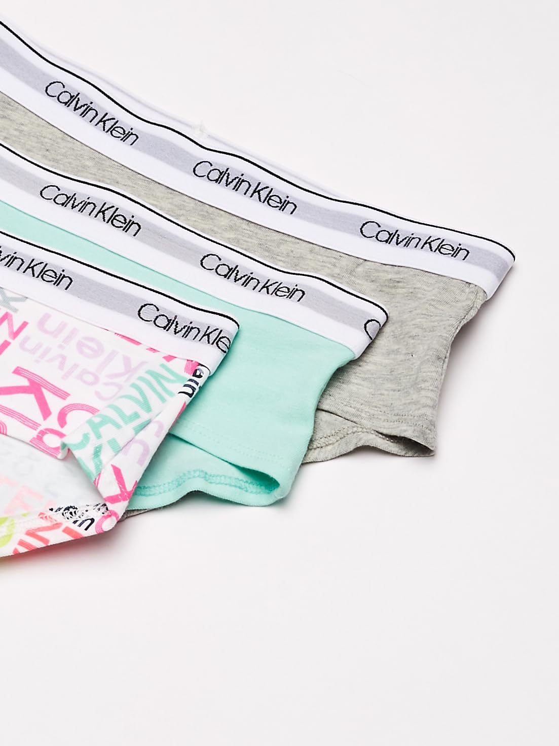 Нижнее белье Calvin Klein для девочек, современное, хлопковое, хипстерское, упаковка, 3 Pack - Heather Grey/Teal/Signature White — фото 2