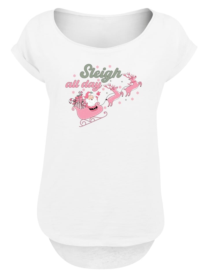 

Футболка F4NT4STIC Long Cut T-Shirt Sleigh all day Santas Reindeers, белый