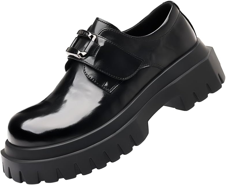 

Мужские туфли дерби из натуральной кожи с толстой подошвой, большим носком, шнурками ольксфорд с регулируемым крючком и липучкой Lhyxu, черный