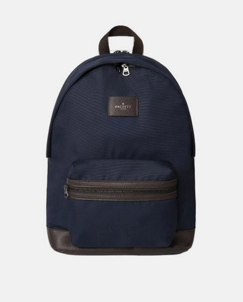 

Рюкзак с логотипом , кожаными деталями и передним карманом для мужчин Hackett, синий
