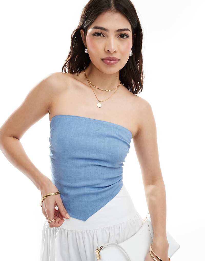 

Синий топ-бандо ASOS DESIGN – из стираного льна