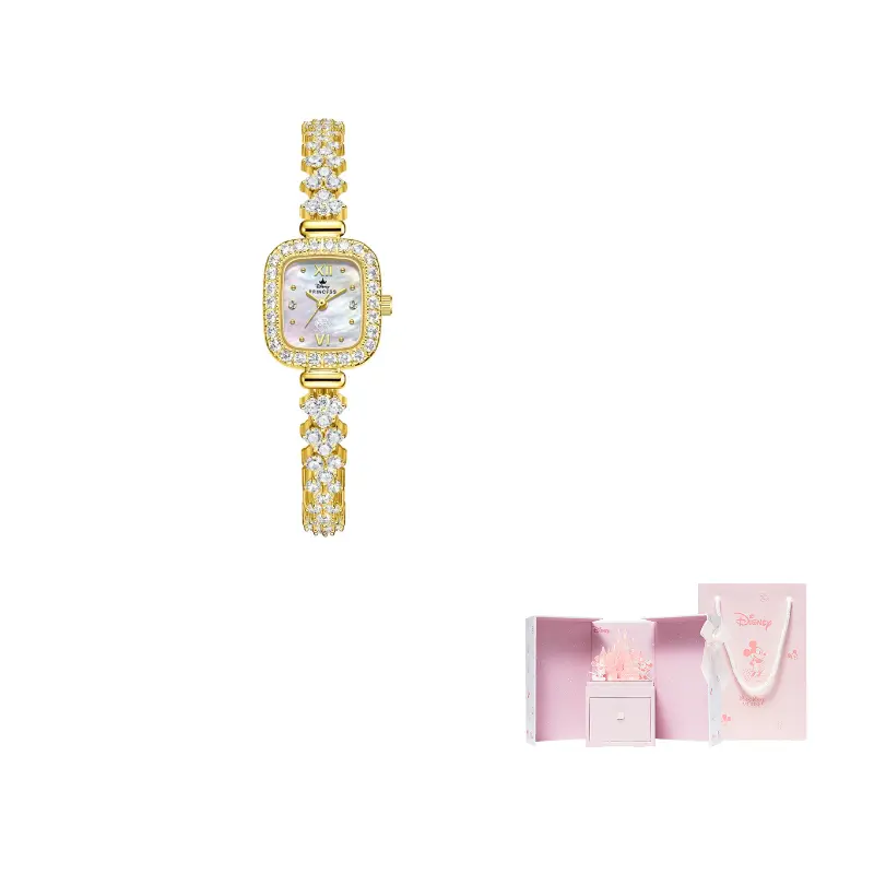 

Disney Часы Princess Quartz Movement Women's Watch Mother of Pearl Color Watch Dial, Iridescent Gold