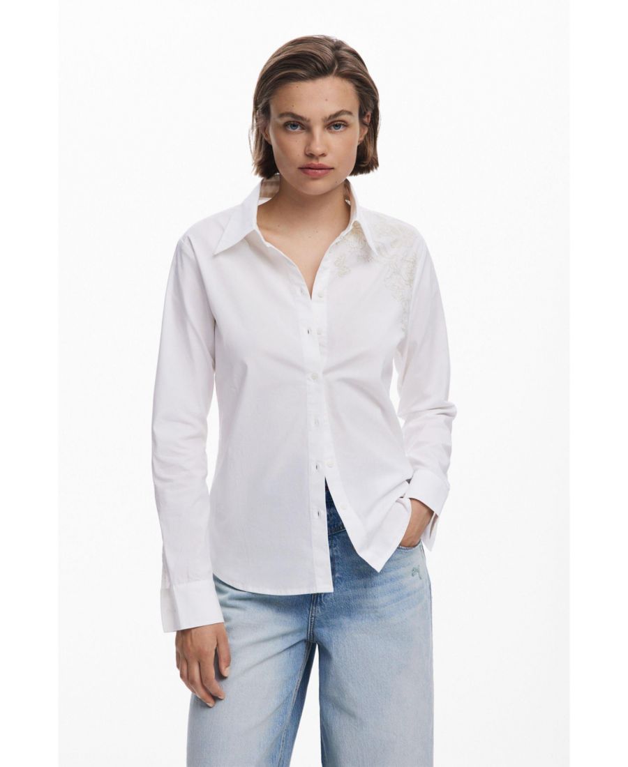 

Женская однотонная рубашка с вышивкой Desigual, Off white