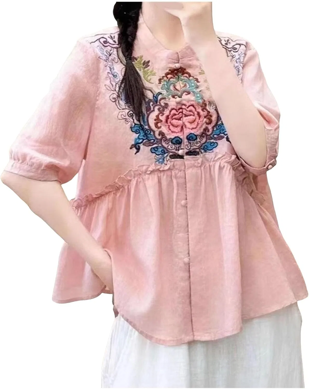 Туника, хлопок и лен Tunic T-Shirt, розовая