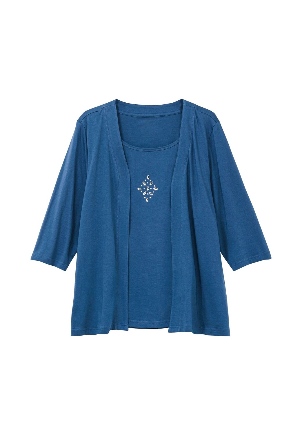 

Рубашка с рукавами 3/4 и блестками Sheego, цвет Jeansblau