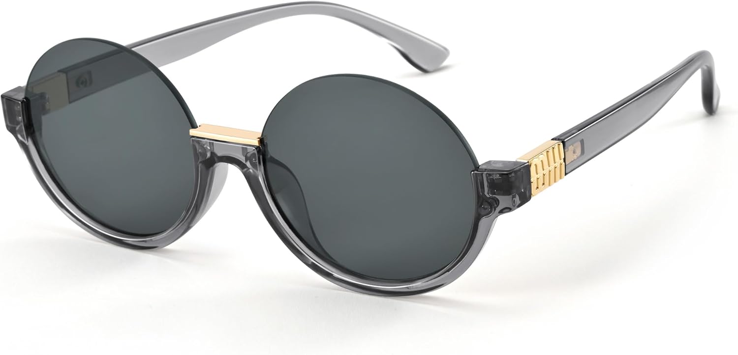 

Легкие круглые солнцезащитные очки без оправы, полуободковые, для женщин и мужчин, в стиле ретро, ​​винтажные, с защитой от УФ-излучения, для повседневной носки и отдыха на природе Revemo, A05 Grey+ Grey Lenses