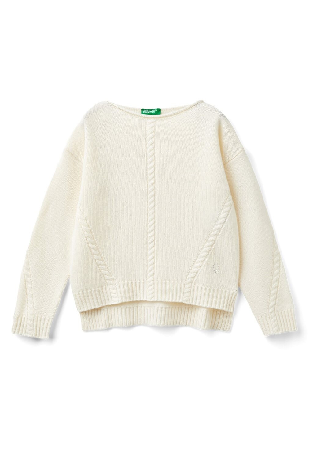 

Свитер WITH CABLE PATTERN AND SWAROVSKY LOGO United Colors of Benetton, белый
