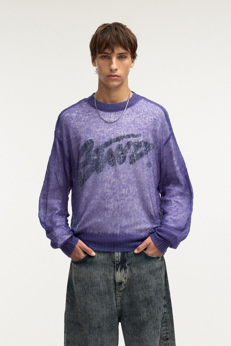 

Джемпер ажурной вязки Pull And Bear, синий