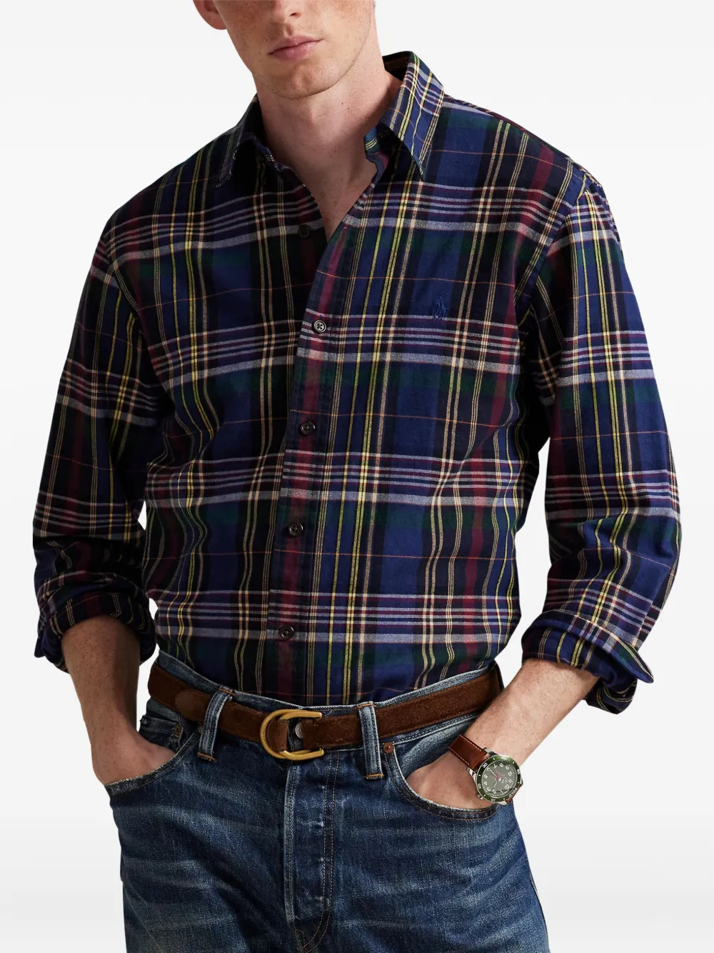 Клетчатая рубашка с начесом POLO RALPH LAUREN, синий — фото 3