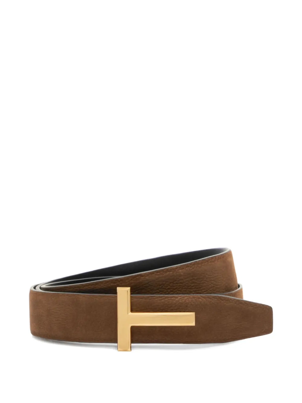 

Двусторонний кожаный ремень с пряжкой в виде буквы T Tom Ford, коричневый