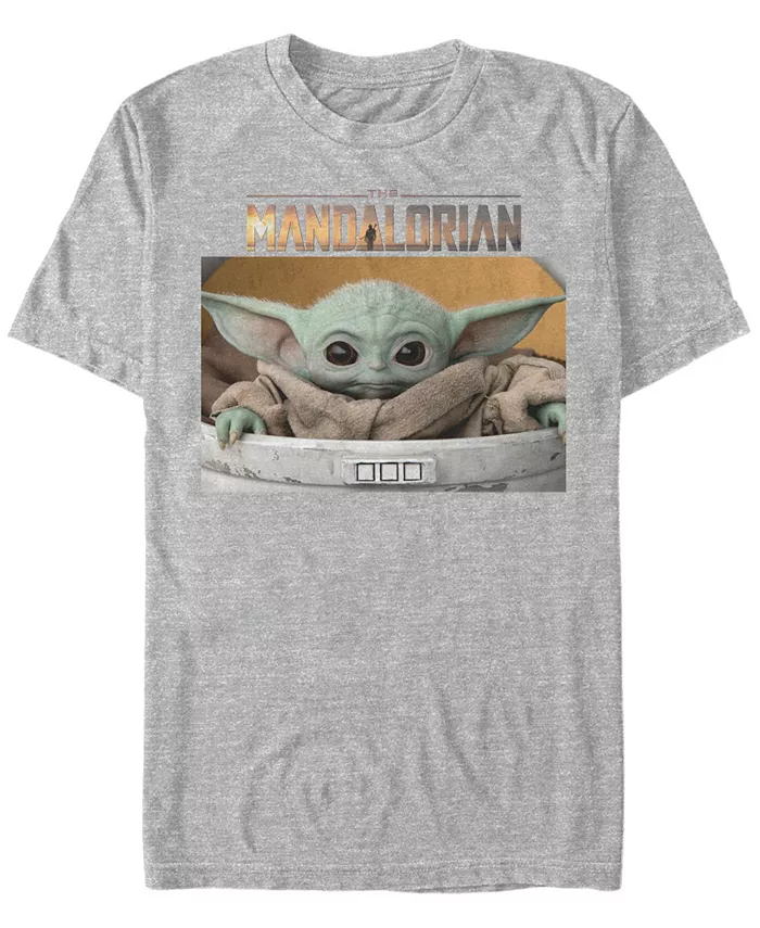 

Мужская футболка с коротким рукавом Star Wars The Mandalorian The Child Big Eyes Portrait Logo Fifth Sun, серый