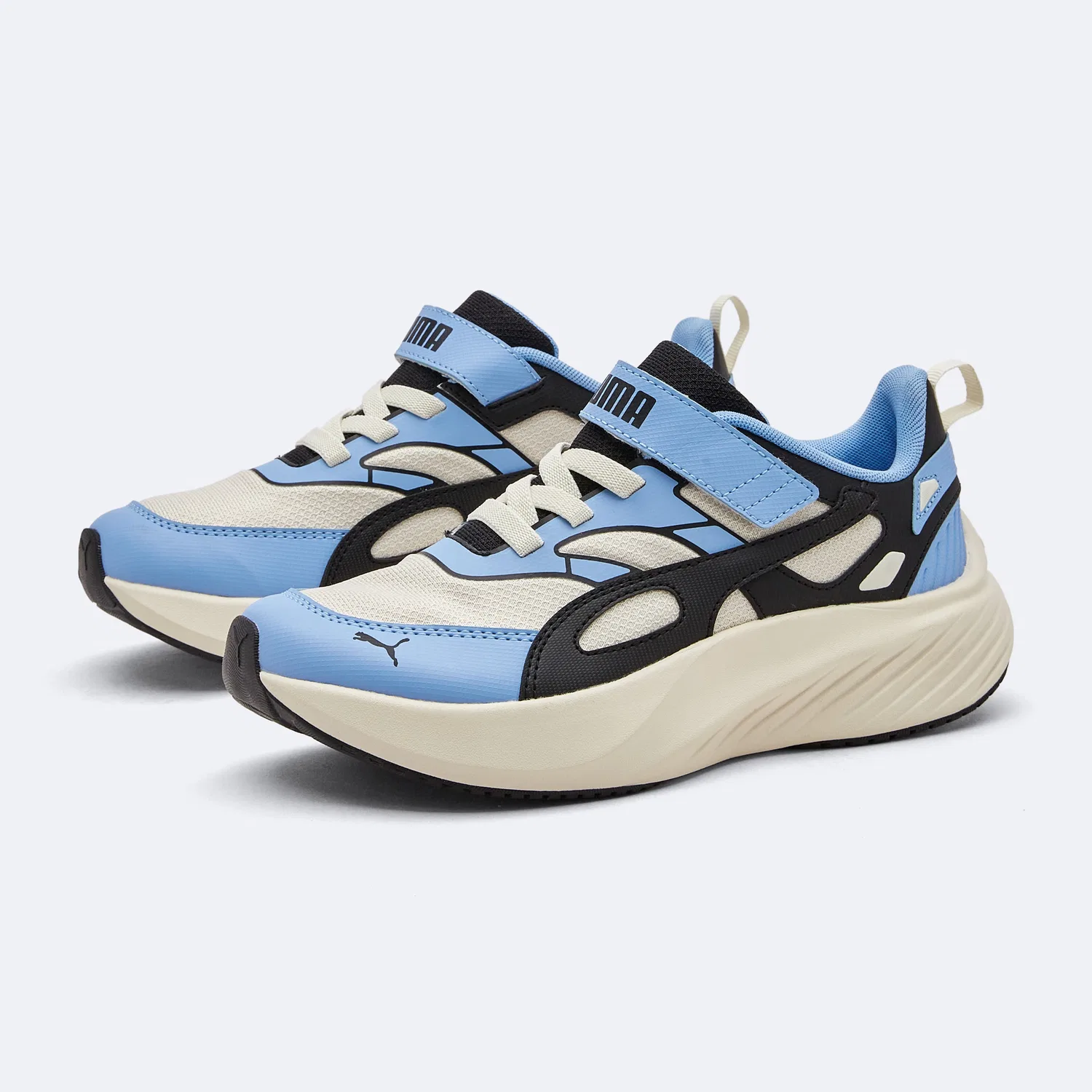 Кроссовки беговые PUMA Pounce Lite CM AC+ для детей, бело-черно-голубые — фото 3