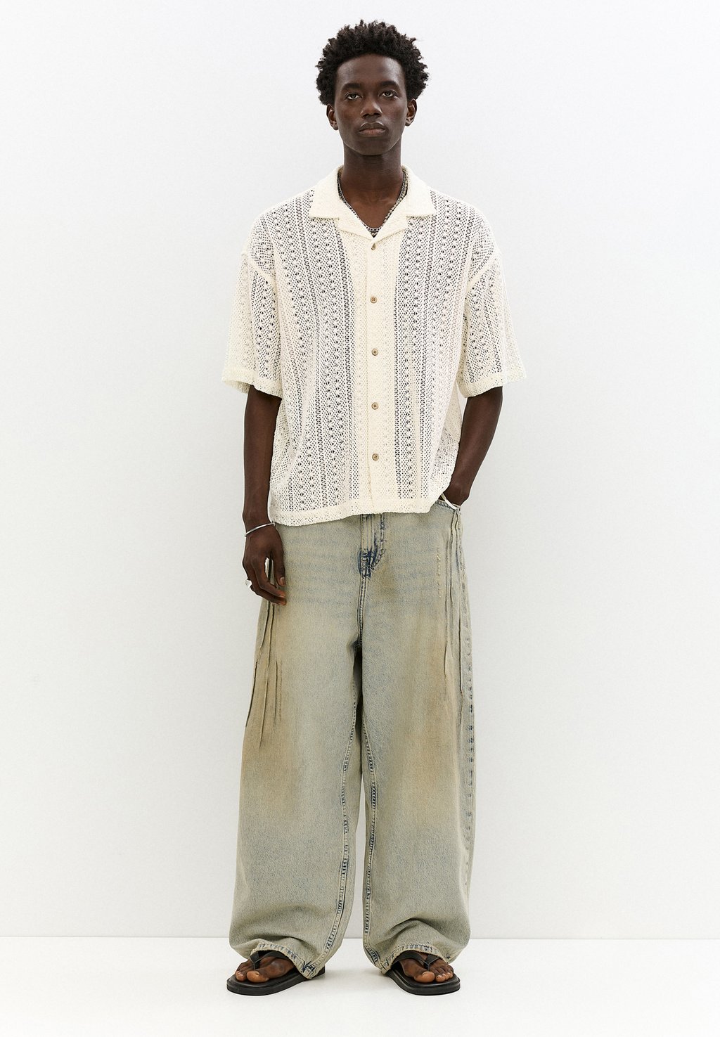 

Рубашка SHORT SLEEVE PULL&BEAR, бежевый