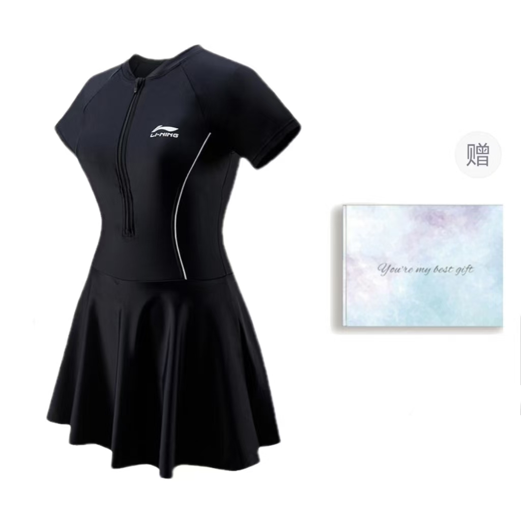 

LiNing One Piece Skirted Swimsuit Женский черный подарочный набор, Купальник+Сумка 2