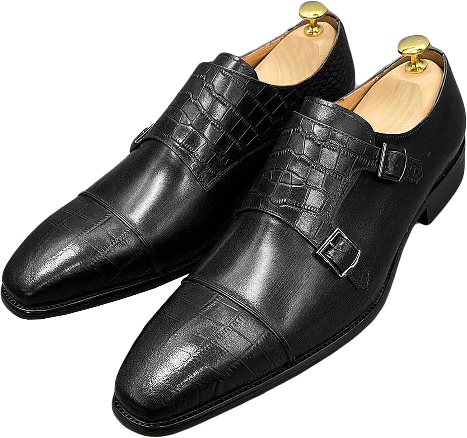 

Мужские лоферы, деловая обувь из кожи, слипоны, двойная пряжка, монашеский стиль, противоскользящие, для офиса, формальные, коричневые, размер 43 Generic