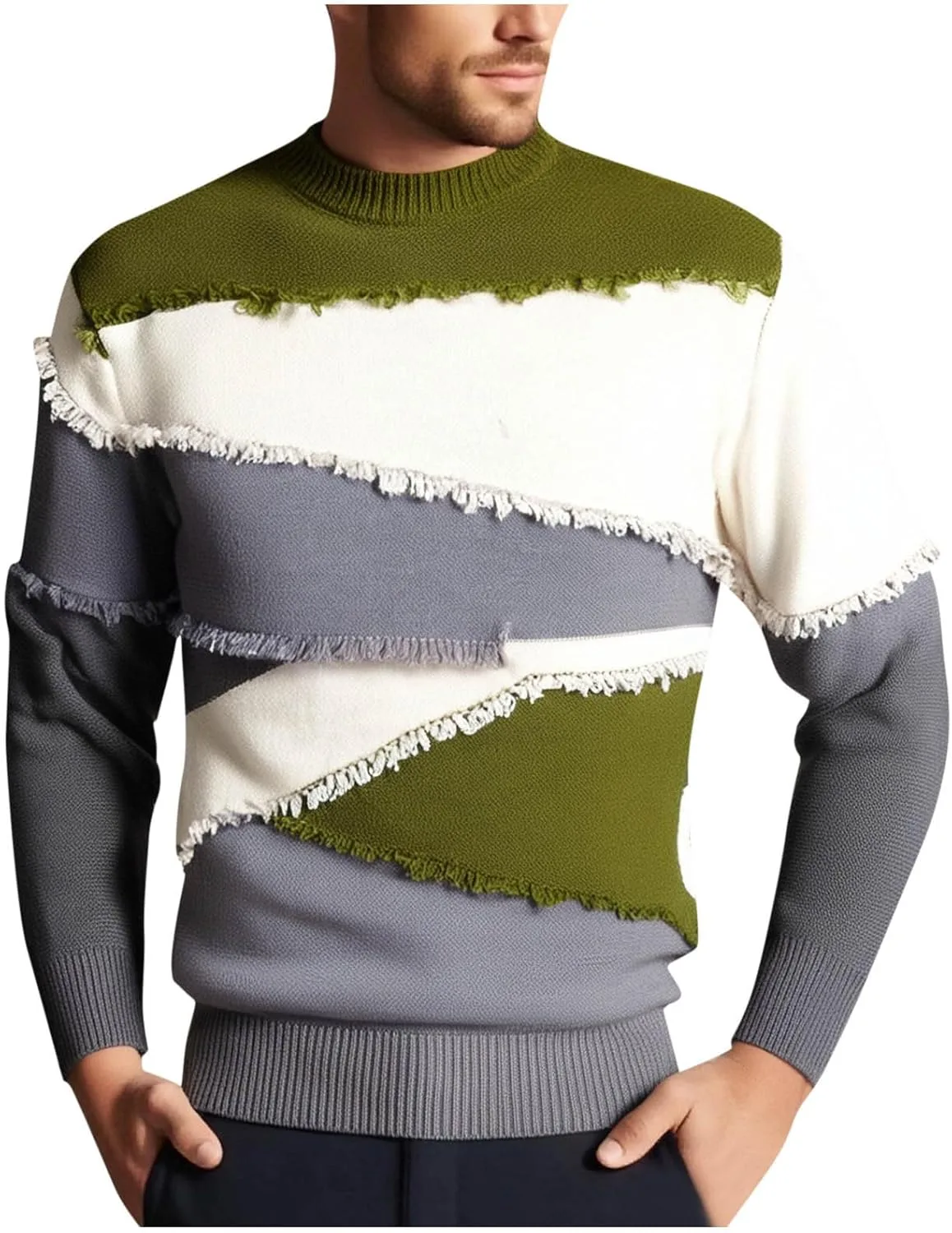 

Свитер Patchwork для мужчин, Oversized, Colorblock, с Frayed Trim QUNPIU