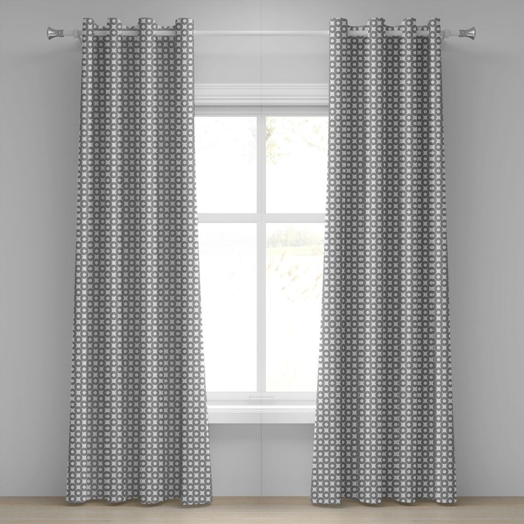 

Занавеска ABAKUHAUS с геометрическим кругом и люверсами, концентрические кольца в стиле виниловой пластинки с графическим принтом в виде криволинейной сетки, декоративные оконные шторы с 2 панелями, 280 см x 260 см, черно-серые, черный