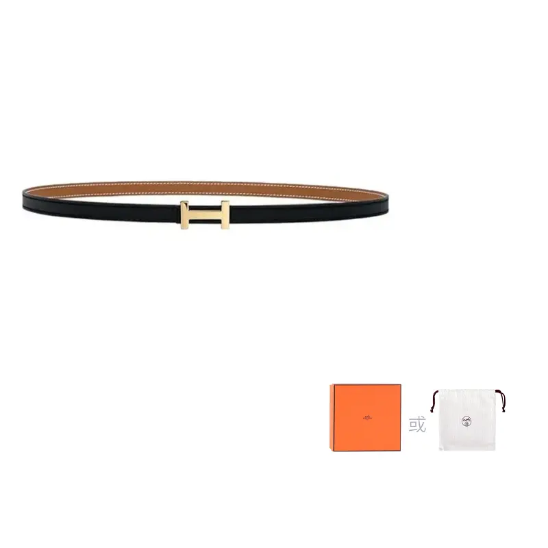 

HERMES Кожаный ремень женский черный с золотом ширина 1.3 см, Black/Gold