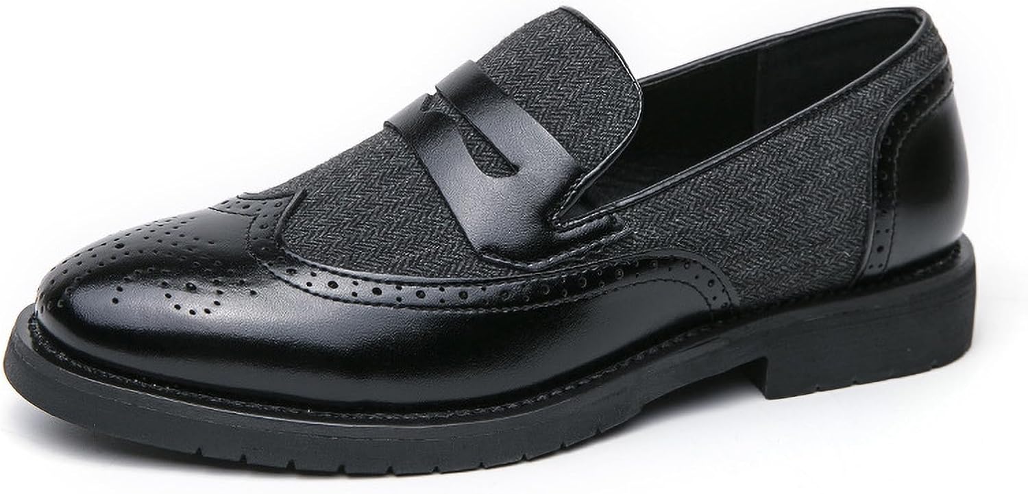 

Мужские лоферы из кожи с вставками из канвы, классические низкие, мягкая подошва, удобные, дышащие, без шнурков, деловые туфли для офиса, смокинга и официальных мероприятий Azagneem, черный