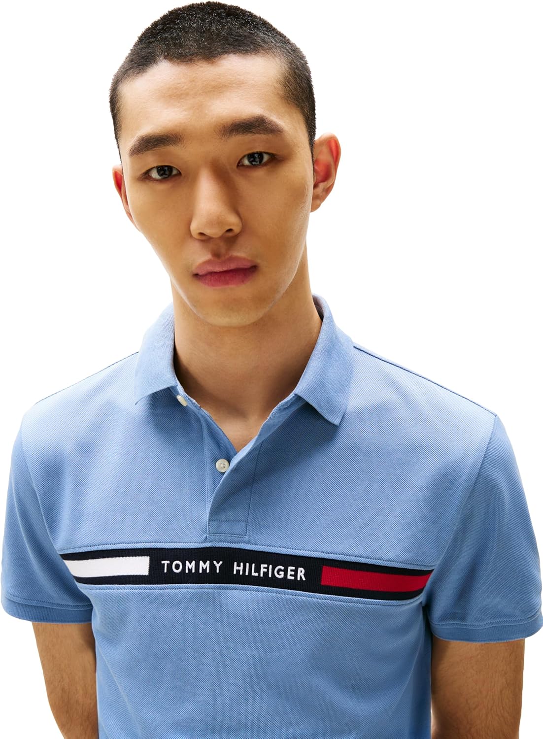 Мужские поло Tommy Hilfiger с коротким рукавом, классического кроя, с логотипом на груди, Brisk Blue — фото 2