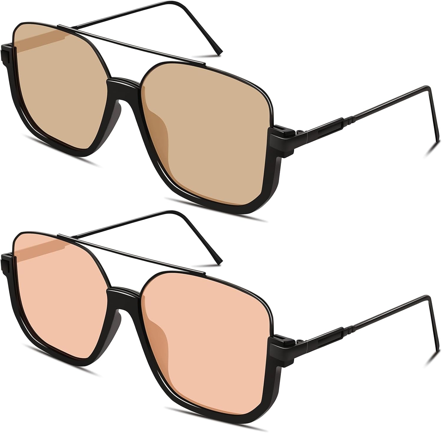 

Солнцезащитные очки-авиаторы GRFISIA в стиле ретро, ​​увеличенного размера, квадратной формы, в стиле 70-х, с двойной перемычкой, защита от УФ-излучения UV400, Black/Champagne+black/Red Tea