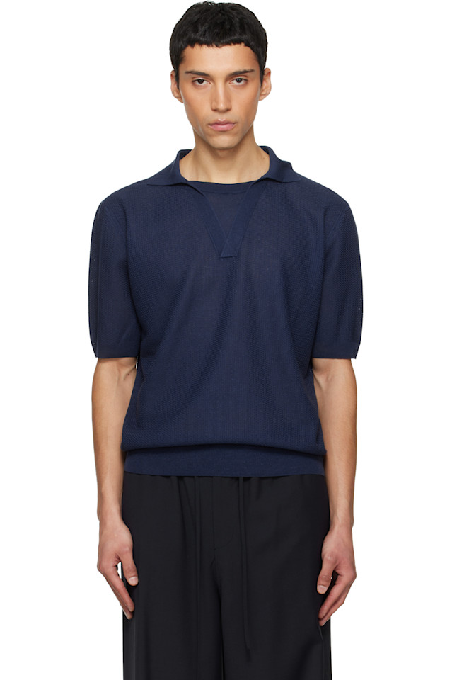 

Вязаная рубашка-поло с многослойным воротником Le17Septembre, темно-синий