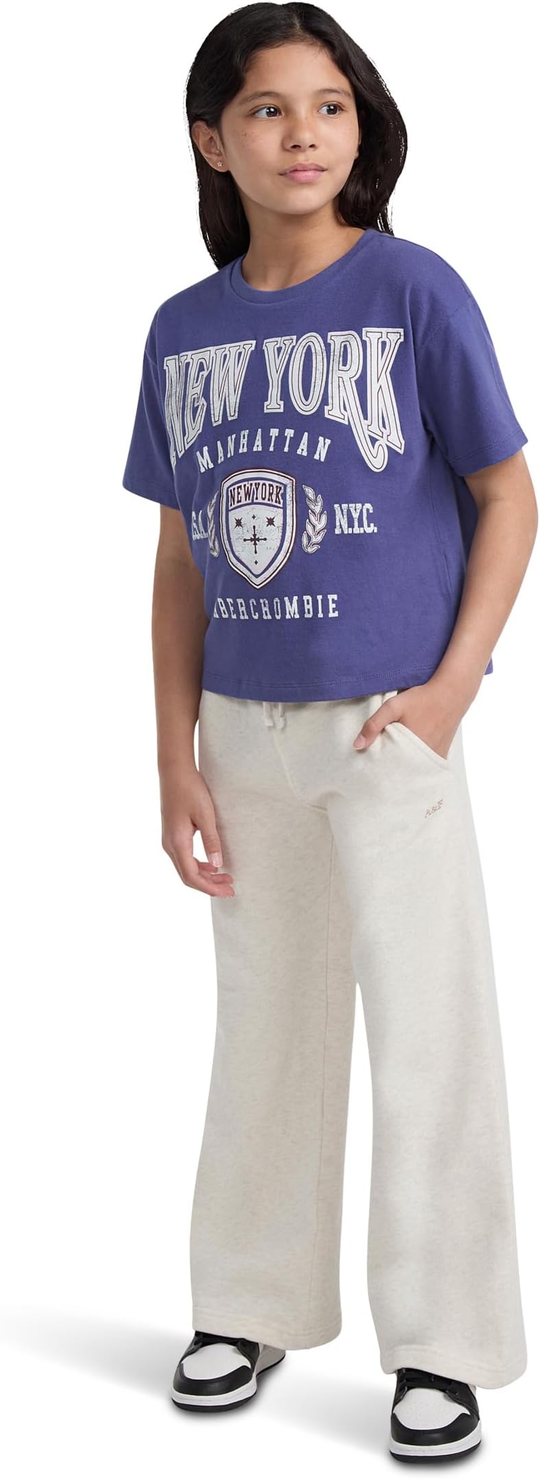 Брюки abercrombie kids Essential Wide Leg Fleece Pants, цвет ANF Oatmeal Heather — фото 3