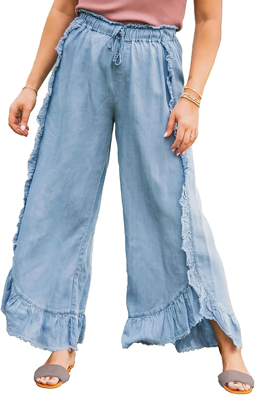 

Женские джинсы с завязками и рваным краем TACSTRUN