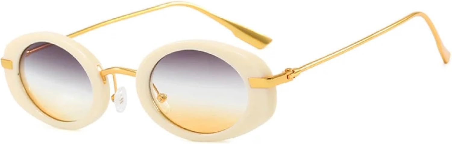 

Винтажные овальные солнцезащитные очки с заклепками для женщин и мужчин в стиле панк, роскошные, популярные, металлические, с защитой от УФ-излучения UV400 TYUVIVO, Beige Gray Yellow