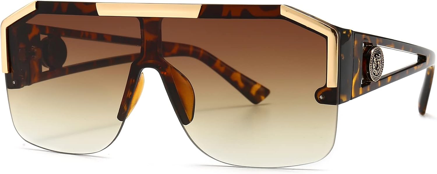 

Солнцезащитные очки AIEYEZO квадратной формы, увеличенного размера, с плоской верхней частью, для мужчин и женщин, с одной линзой, квадратной формы, Leopard/Brown Gradient