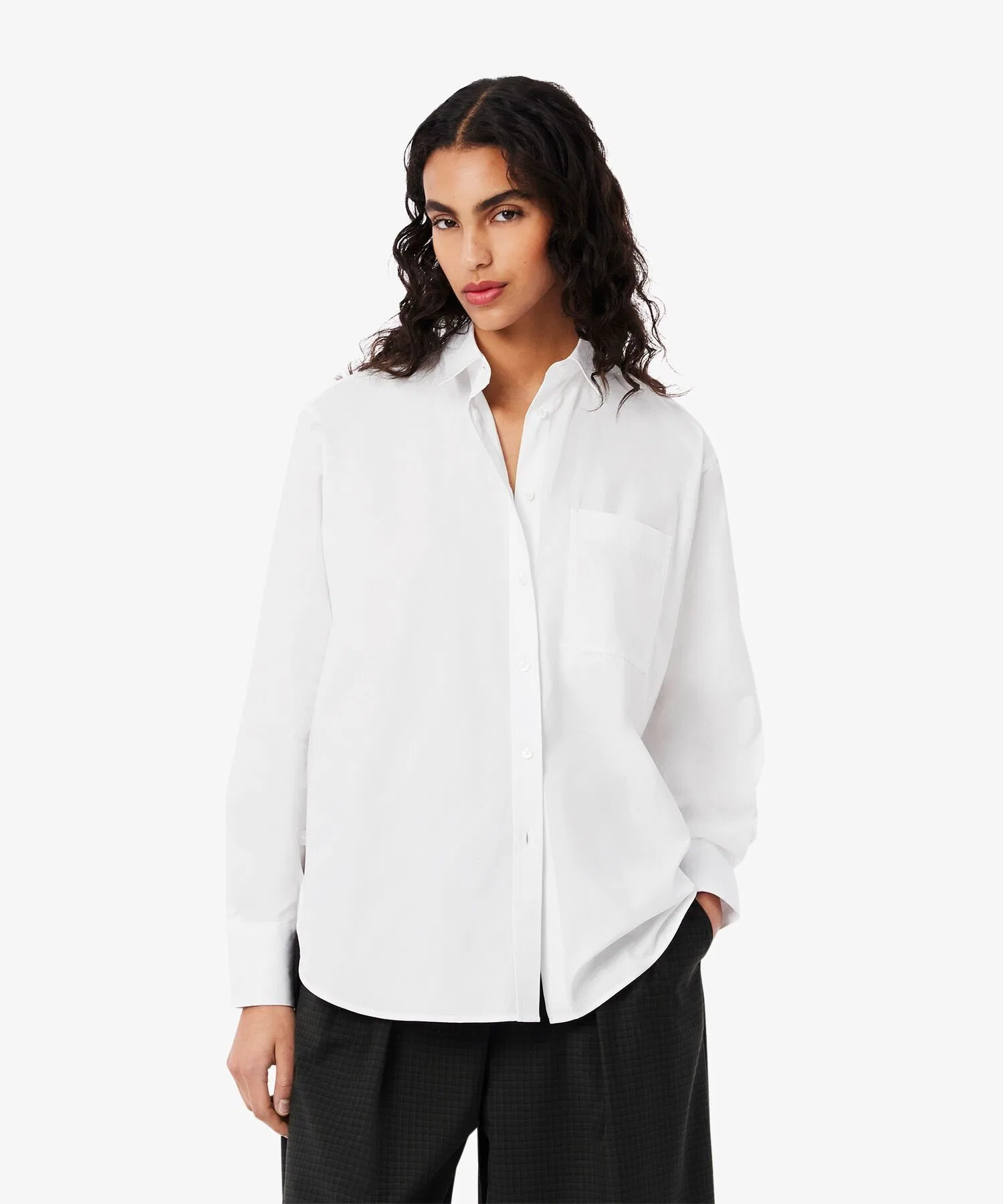 Рубашка LACOSTE женская полоска, оверсайз, белая