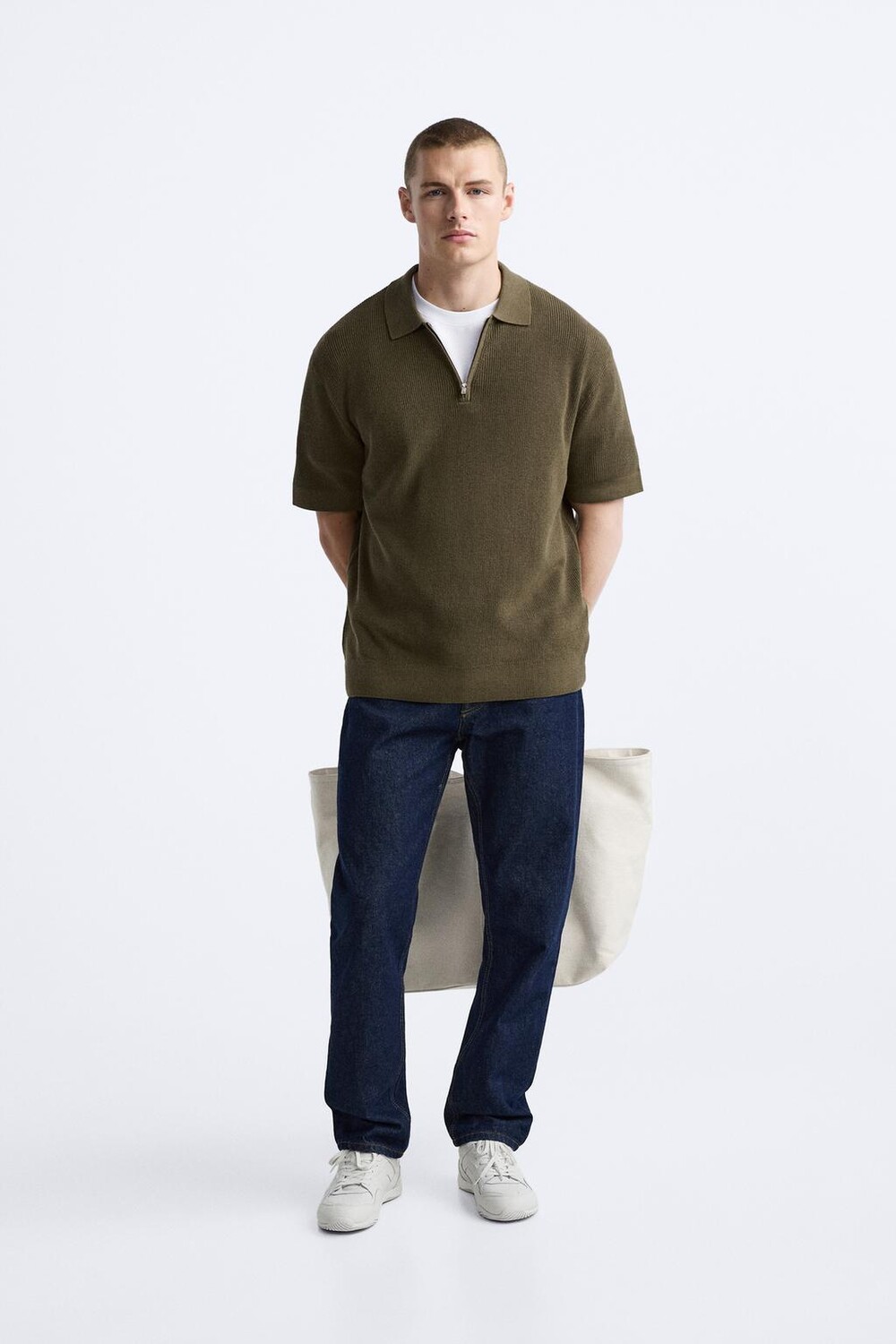 

Рубашка-поло purl knit ZARA, хаки