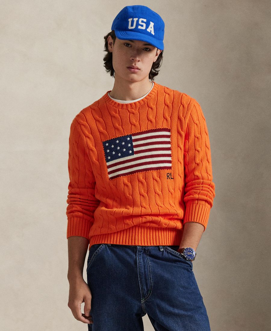 

Мужской свитер крупной вязки с флагом Polo Ralph Lauren, Sailing Orange