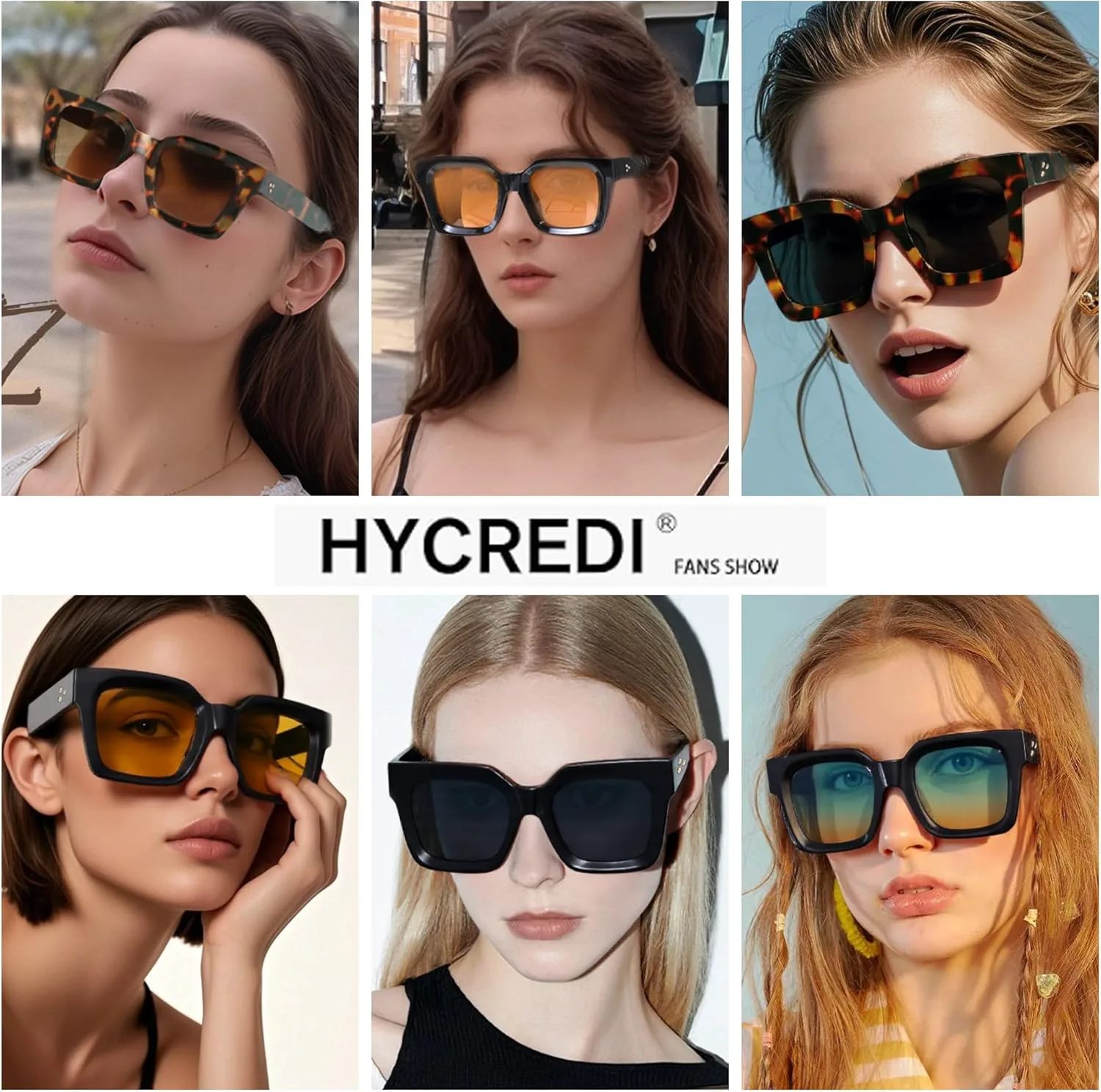 

Солнцезащитные очки Hycredi квадратной формы для женщин и мужчин - ретро-очки с массивной прямоугольной оправой и защитой от УФ-излучения UV400, Black/Yellow