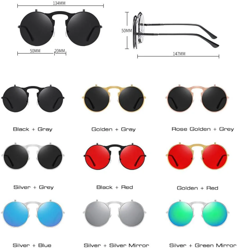 

Солнцезащитные очки LVTFCO Fashion Round Flip Separable Lens Steampunk для женщин в винтажной металлической оправе, для активного отдыха, для мужчин, Silver Gray