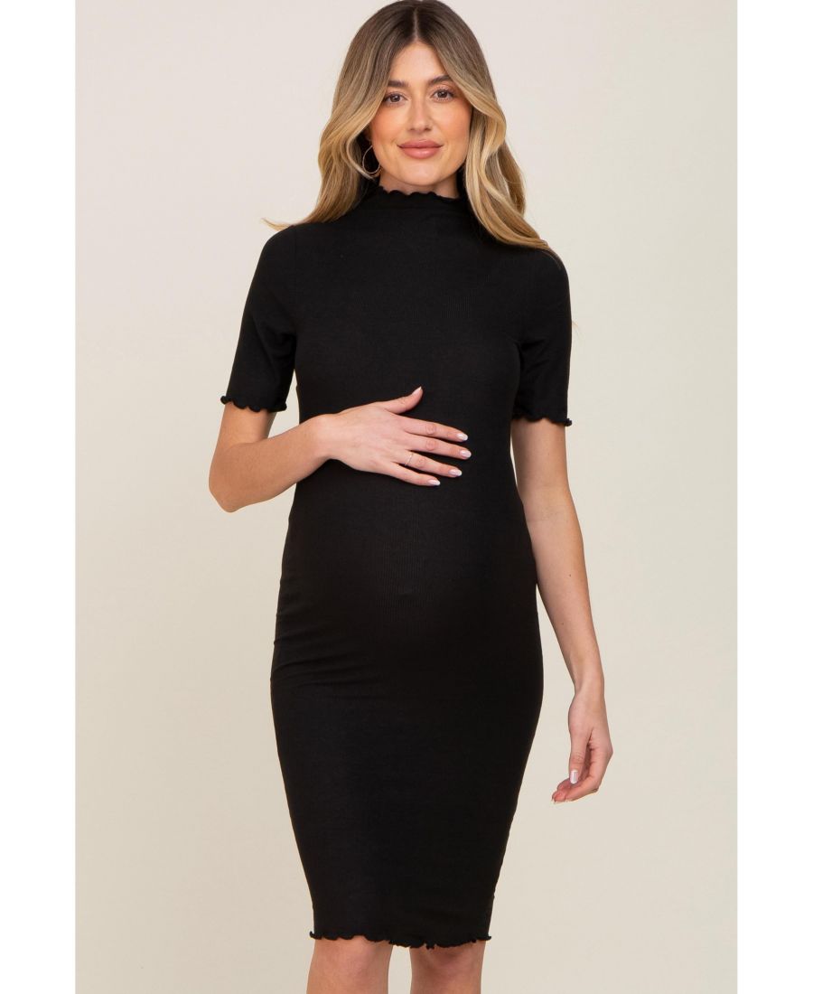 

Черное облегающее платье миди в рубчик с высоким воротником для беременных Pinkblush, Black