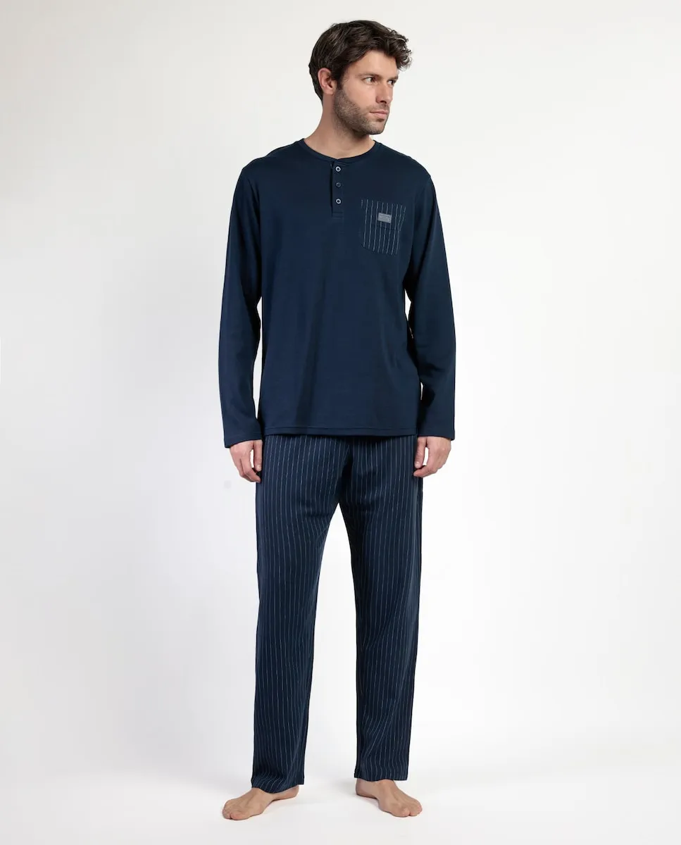 

Мужская длинная пижама из хлопка синего цвета Admas