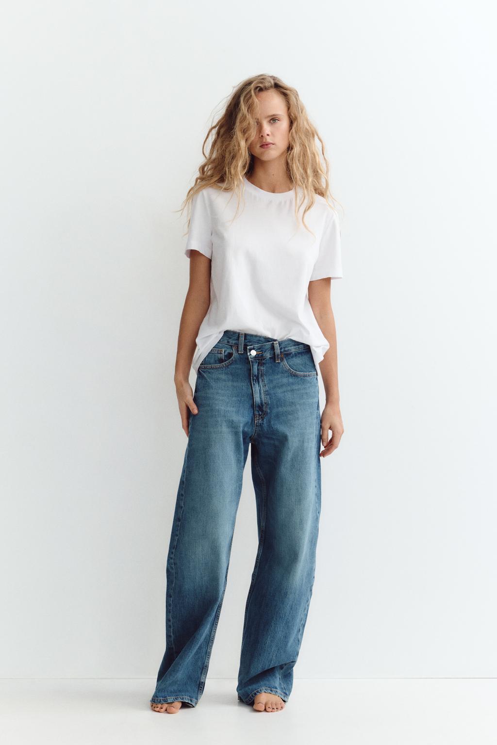 

Перекрещивающиеся мешковатые джинсы trf со средней талией ZARA, светло-синий