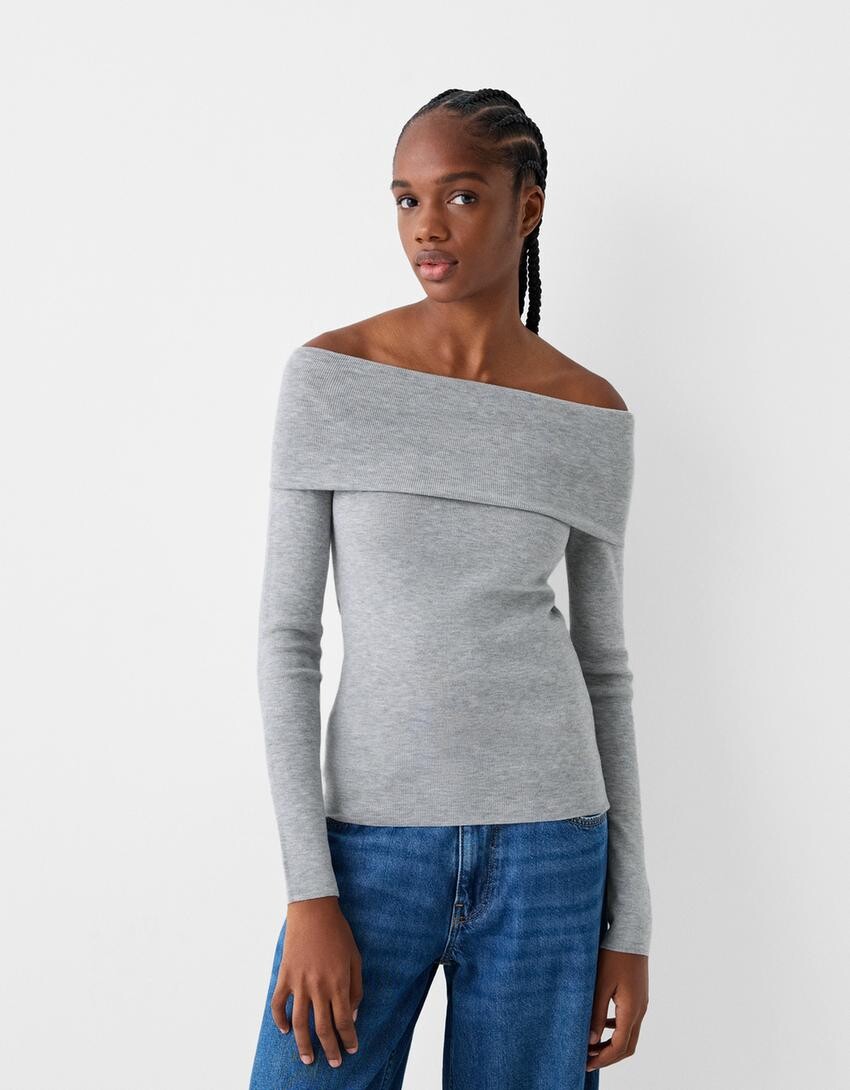 

Свитер бардо Bershka, серый
