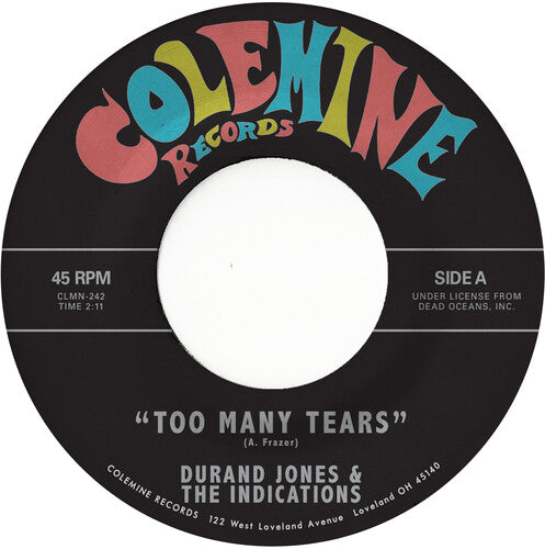 

Сингл 7" Jones, Durand & the Indications: Too Many Tears / Cruisin' to the Parque - Sea Glass Blue